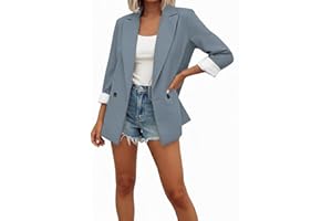 Women's Open Front Solid Color Blazer Long Sleeve Business Casual Office Work Jacket