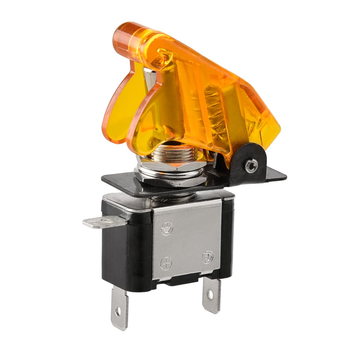 Heschen Metal Toggle Switch Flick Flip, 12V 20A, SPST, ON/OFF 2 Positon, 3 Pin, with Waterproof Cap (clear yellow) — image 1