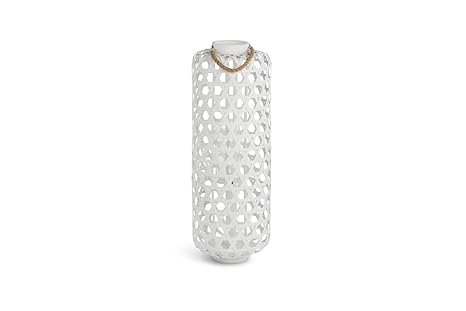 Lifa Living Floor Lantern For Candles Round Bamboo White Finish