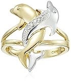 10k Two-Tone Gold Diamond Accent Intertwined Dolphin Ring, Size 9