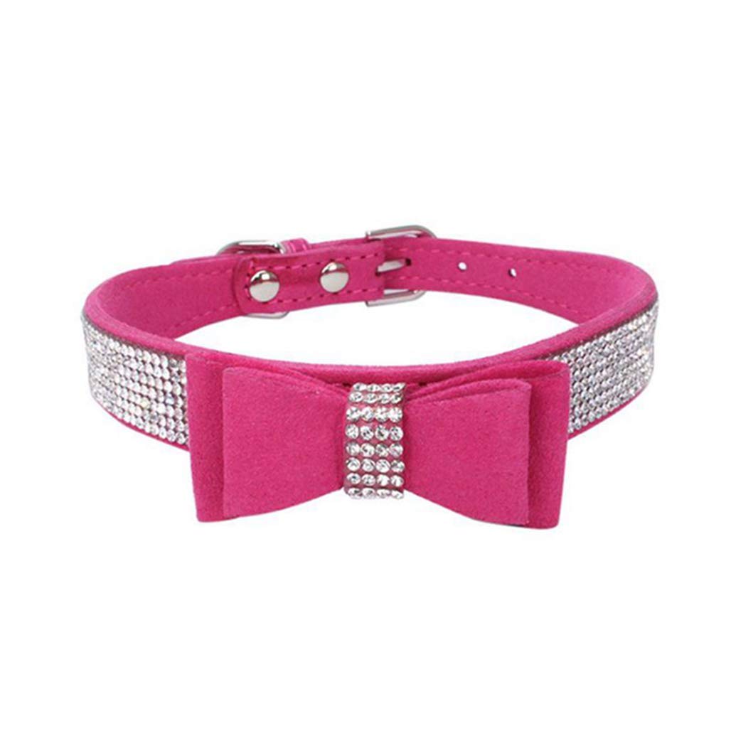 TELEYI Rhinestone Dog Collar, Cute Dazzling Sparkling Soft Suede Leather Dog Cat Rhinestone Collar Crystal Diamond Pet Dog Puppy Collar