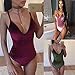OQC Women's Plunge V Neck Backless Strap Tight Velvet Bodysuit Jumpsuit Leotard, Army Green, Small