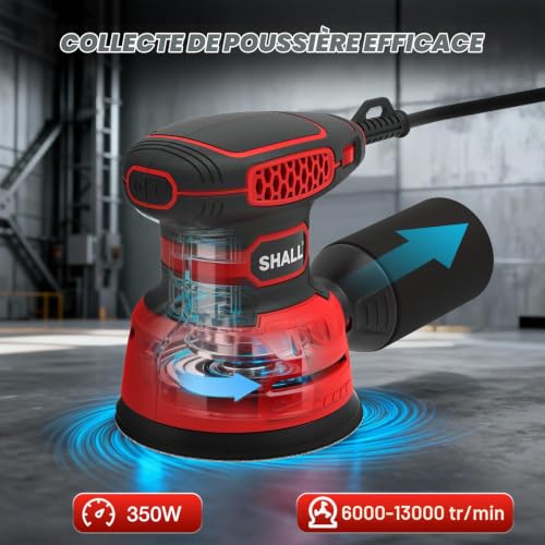 SHALL 350W Eccentric Sanders, with 30 sanding sheets, 125 mm hand tool, dust suction function, suitable for sanding, polishing and woodworking.