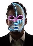 Neon Nightlife Men's Light Up Half Face Venetian Sparkle Mask, Blue & Pink