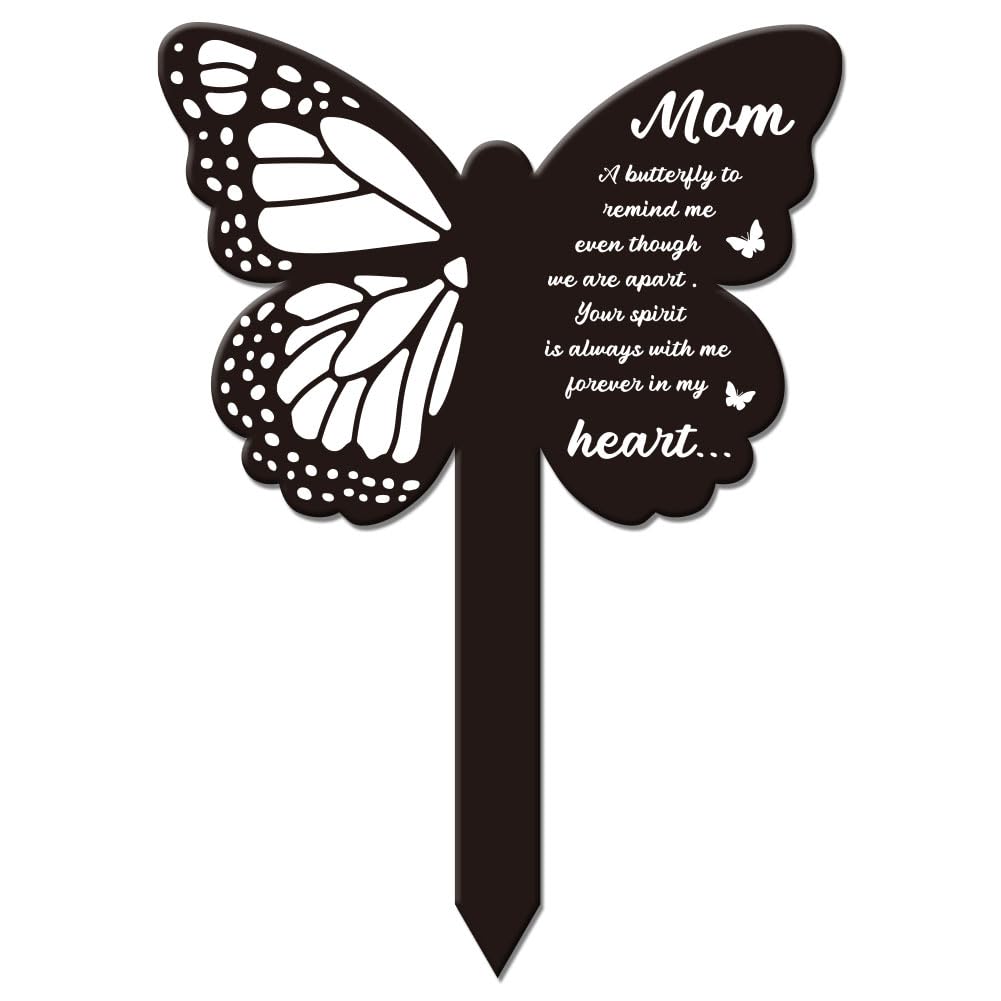 GLOBLELAND Butterfly Mom Garden Memorial Remembrance Stake for Cemetery - Acrylic Waterproof Sympathy Plaque for Yard and Grave
