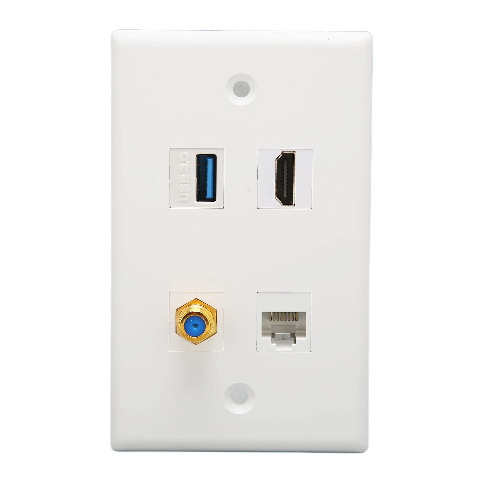 4 Port HDMI Coax Ethernet Wall Plate, HDMI, USB 3.0, TV F Type, RJ45 Coax Ethernet Media Wall Outlet Plate, RJ45 Cat6 Coupler, Compatible with Cat5 Cat5e Cat6 Cable