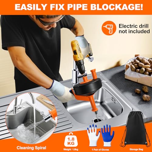 Pipe Cleaning Spiral [10 M] - Drain Cleaner Spiral with Drill Attachment - Ideal Drain Spiral for Environmentally Friendly Pipe Cleaning - Spiral Drain Pipe Cleaning for Sink, Kitchen, Bathroom | High-strength galvanised steel spring core