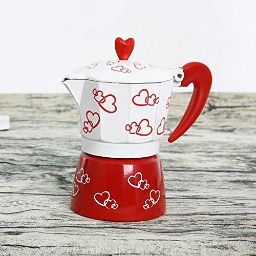 Stovetop Espresso and Moka Pots,Alloet Red Heart Printed Coffee Maker Aluminum Alloy Espresso Mocha Italian Cappuccino Latte Milano Coffee Pot Kit for Gas or Electric Stove Top(300ml)