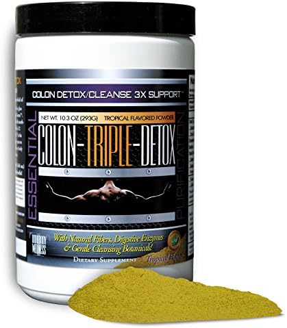 Essential Colon Triple Detox Cleanse Support Tropical Flavor Powder 3x Power with Fiber, Enzymes and Botanicals