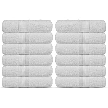 Luxury Premium Long-Stable Turkish Cotton Washcloth for Bathroom-Hotel-Spa-Kitchen - Highly Absorbent Eco-Friendly Quality Face Towels-Bulk Set of 12 (White)
