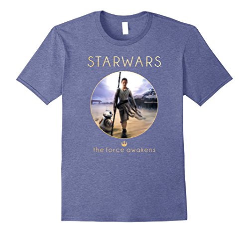 Mens Star Wars Rey BB-8 Episode 7 Jakku Poster Graphic T-Shirt 3XL Heather Blue