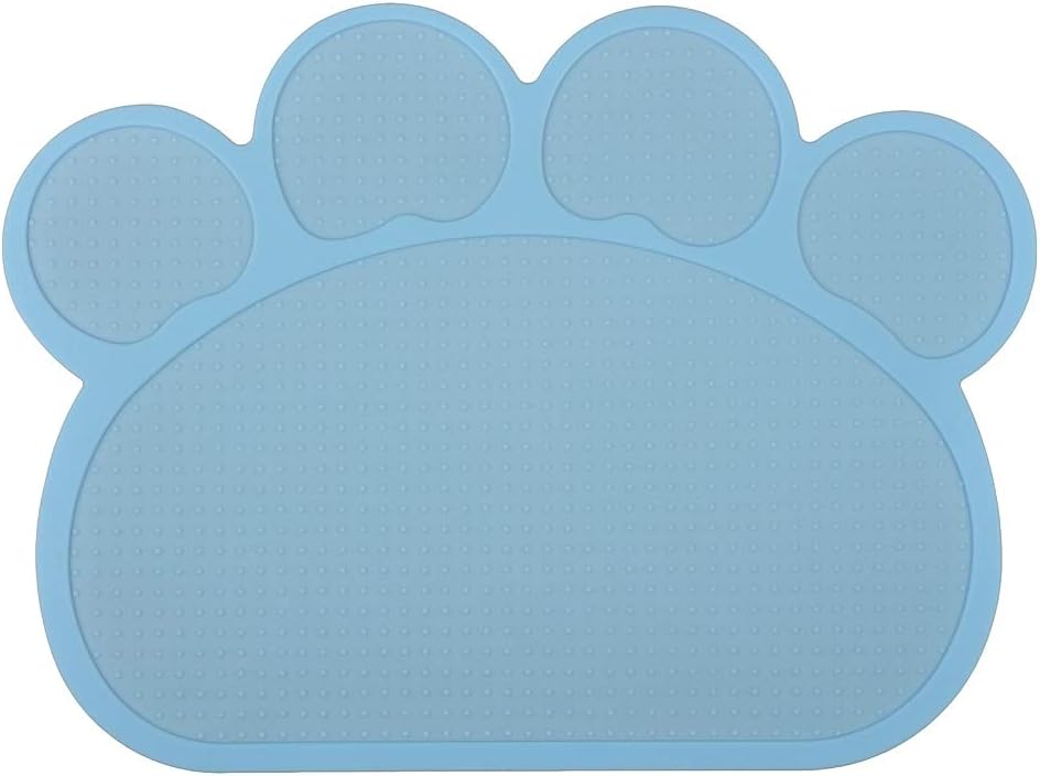 DM Paw-Shaped Silicone Cat Litter Box Mat,Kitty Scatter Control Rug,Pet Food Placemat,Door Mat,Waterproof & Washable,40x30 cm (Baby Blue)