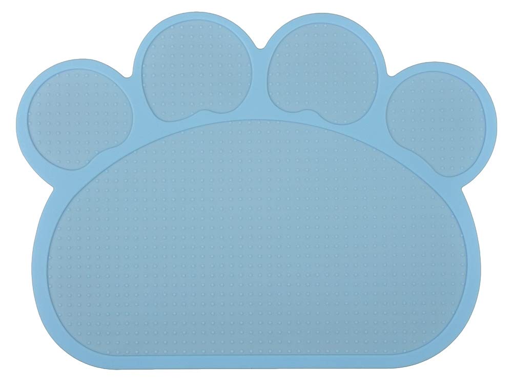 DM Paw-Shaped Silicone Cat Litter Box Mat,Kitty Scatter Control Rug,Pet Food Placemat,Door Mat,Waterproof & Washable,40x30 cm (Baby Blue)
