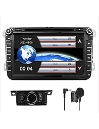Car Stereo HD Doble 2 Din GPS Navegación DVD Auto Audio Video para VW Golf Passat Tiguan Polo Jetta Skoda Seat EOS+US Map+Camera+Mic Pantalla Capacitiva, 8 pulgadas