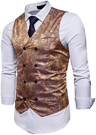 Hanmor Men's Fashion Slim Fit Double Breasted Paisley Tuxedo Vest Business Waistcoat