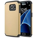 S7 case, Galaxy S7 Case, kaesar [Slim Fit] [Shock Absorption] 2-Piece Hybrid Dual Layer Shockproof Hard Cover Silicone Skin Case for Samsung Galaxy S7 - GOLD