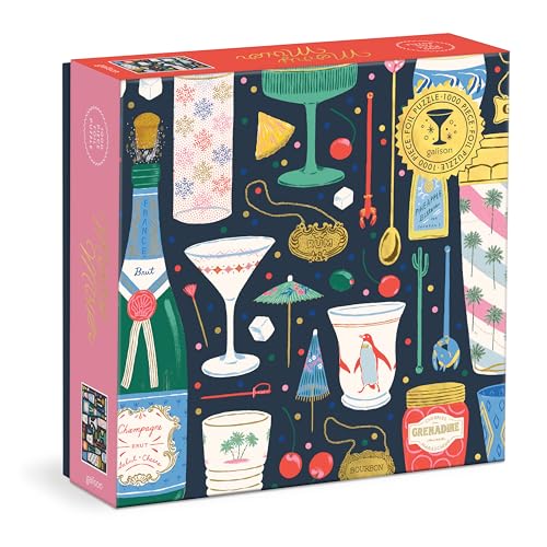 Galison Merry Mixer – 1000 Piece Foil Jigsaw Puzzle Featuring Merry and Festive Barware Artwork for The Holidays with Gold Foil Accents