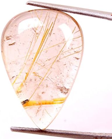 19 CT. NATURAL GOLDEN RUTILE QUARTZ 23 X 16 MM PEAR CABOCHON LOOSE GEMSTONES