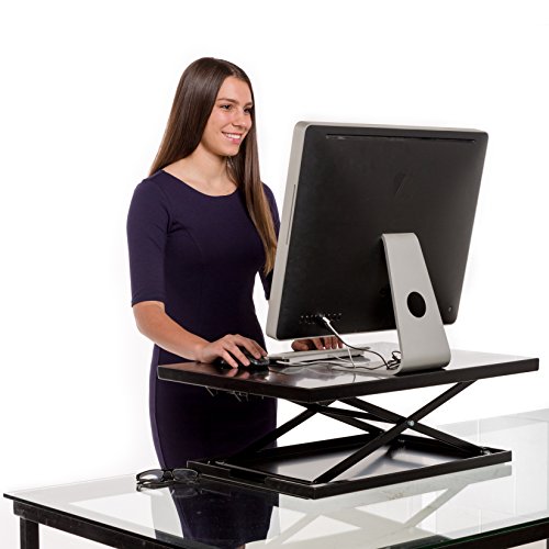 Vertical Vitality Air Glider Standing Desk - Best Sit to Stand Up Desktop Converter for Your Laptop or Computer Monitor – No Assembly Height Adjustable Desk Converts Instantly