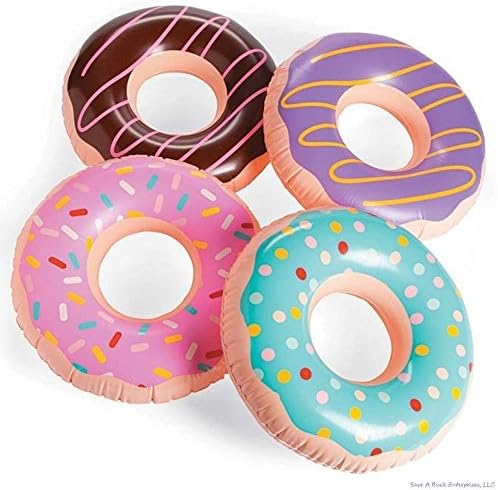New Jumbo Frosted Donut Shaped Inflatables Blow Up Pool Party Favor Toys Luau Pack of 4