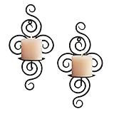 HUJI Elegant Pair of Iron Decorative Swirling Scroll Design Wall Hanging Art Candle Holders (1, Antique Finish)