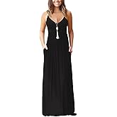 Soinku Women's Sundress 2026 Summer Casual Loose Maxi Dress Adjustable Spaghetti Strap Beach Long Dress with Pockets