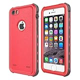 iPhone 5 5s SE Waterproof Case, iThrough Underwater Dust Proof Snow Proof,Shockproof Case with Touched Screen, Heavy Duty Protective Carrying Cover Case with a 3.5mm AUX Cable for iPhone 5/5s/SE (Red)