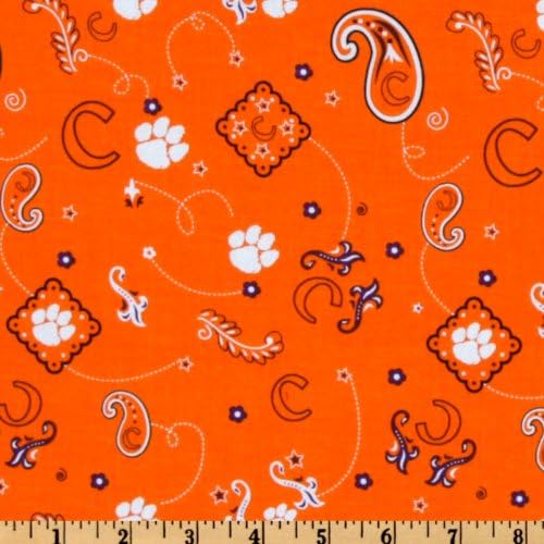 Sykel Enterprises Collegiate Cotton Broadcloth Clemson University Bandana Orange, Yard