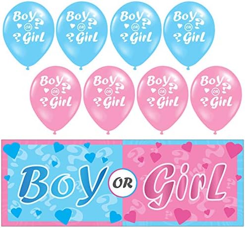 PSL Digital Boy Girl Gender Reveal Baby Shower PVC Banner Latex Balloons Party Supplies Pack (Medium (112cm Banner plus 20 Balloons))