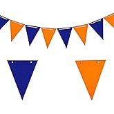 20 Feet Double Sided Navy Blue and Orange Glitter Pennant Banner - Paper Triangle Flags Bunting - Party Decoration Supplies - Great for Birthday, Wedding, or Any Parties Events
