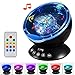 GRDE Remote Control Projector Light With Built-in Music Player 12 LEDs 7 Color Changing Modes Ocean Wave Projector Night Light for Bedroom Living Room (Black)