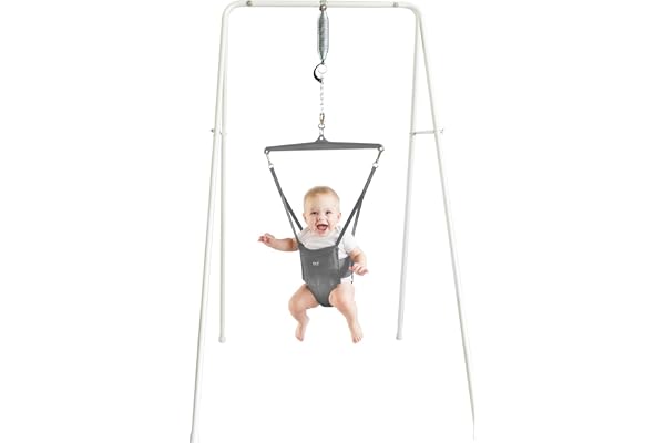 Jolly Jumper CLASSIC (Grey) with Stand - ORIGINAL Baby Jumper, Indoor and Outdoor Exercise Saddle Seat, Adjustable Height, fo