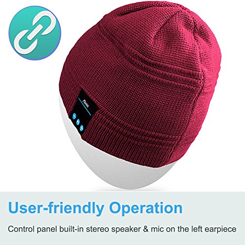 Qshell Winter Bluetooth Beanie Hat Cap with Stereo Speaker Headphones, Microphone, Hands Free and Rechargeable Battery - Compatible with Mobile Phones, iPhone, iPad, Tablets, Android Smartphones - Red - Thumbnail 5