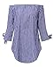 Style Dome Womens Off The Shoulder Stripe Tops Summer Casual Sexy Slit 3/4 Sleeve Tie Cuff Blouses Dark Blue 2XL