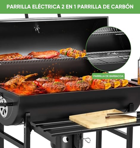 Asador de Carbon Portatil,Asadores Parrilla de Carne Carbon con Mesa Frontal Lateral para Especia Alimento Accesorios para Asador,Empotrable Parrilla para Asar 2 Capas,Gran Espacio para Cocinar Patio