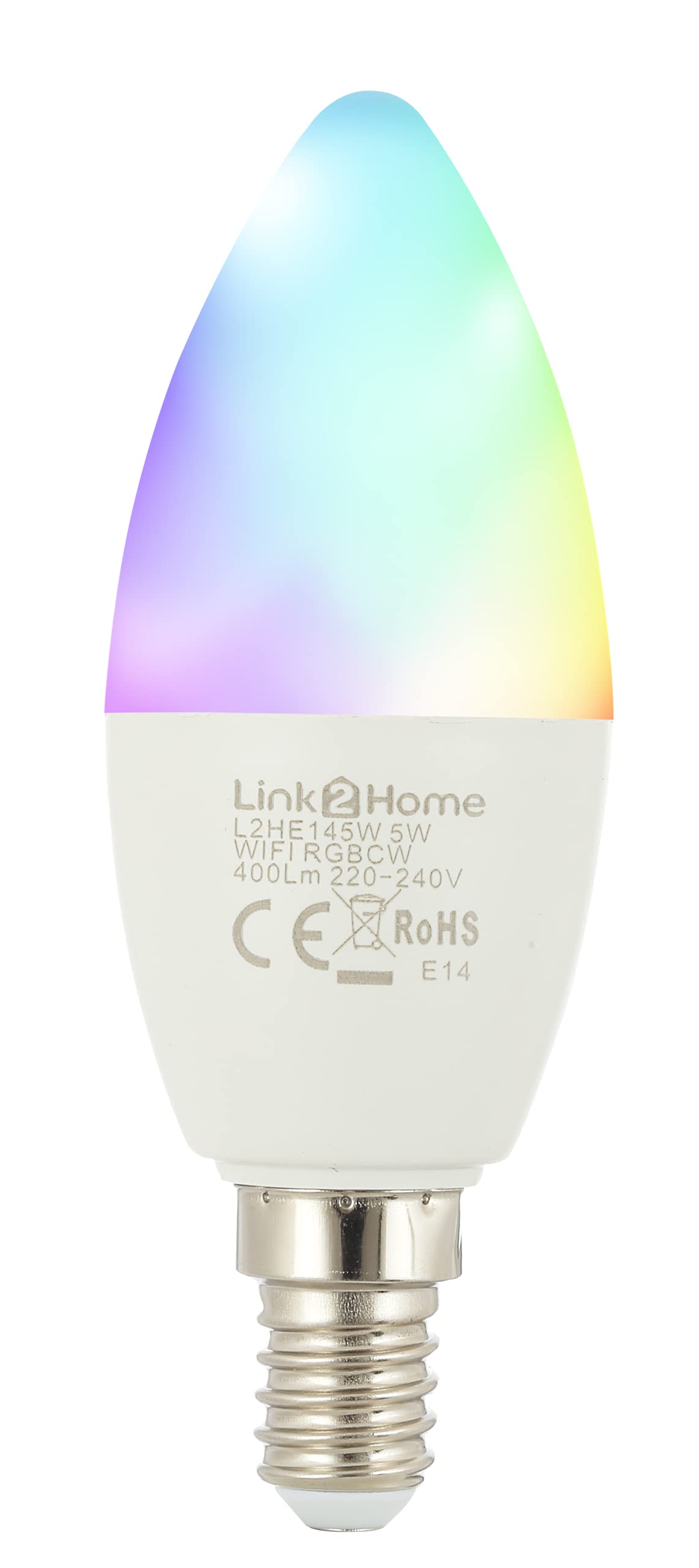 Link2Home E14/40W Equivalent WiFi LED Lamp, Smart Light Bulb with RGB Multicolour Settings – Dimmable with Alexa and Google Voice Control