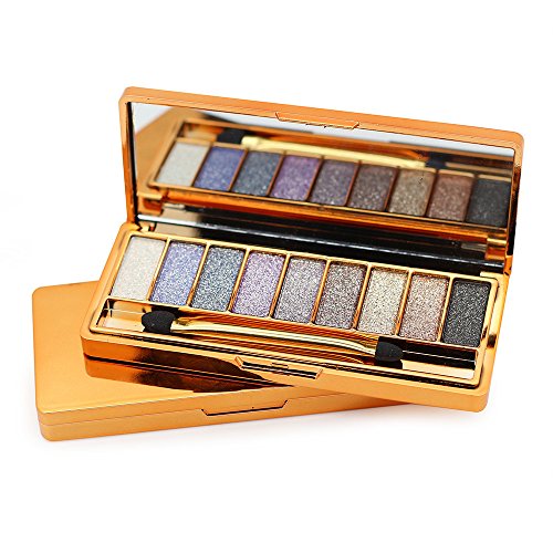 Tmalltide Natural Nudes Professional 9 Colors Diamond Bright Colorful Eye Shadow Super Flash Shimmer Eyeshadow Palette with Brush &Mirror