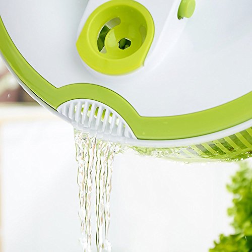 DenSan Multifunction Jumbo 4.5 Quart Salad Spinner, Manual Good Grips Vegetables Dryer Dry Off Drain Quick Filter Lettuce Spinner(Green)