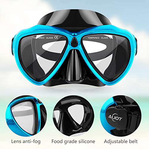 AiJoy Dry Top Snorkel Set Tempered Glass Diving Mask Anti-Fog Lens Snorkeling Set for Adult and Youth