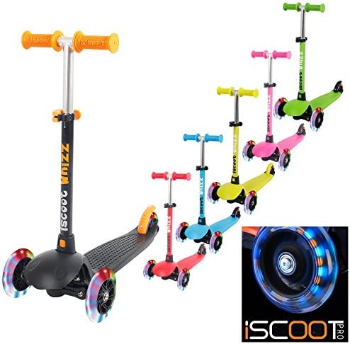iScoot Whizzยฉ Light Weight 3 Wheel Tilt and Turn Kick Scooter with LED Light Up Wheels T-Bar Bobbi Board for Boys / Girls / Children / Kids - Ages 3-5 - Yellow