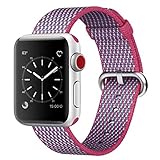 Smart Watch Band, Uitee Newest Woven Nylon Band for Apple Watch Series 38mm 3/2/1 , Comfortably Light With Fabric-Like Feel Wrist Strap Replacement with Classic Buckle (Berry Check Woven Nylon)