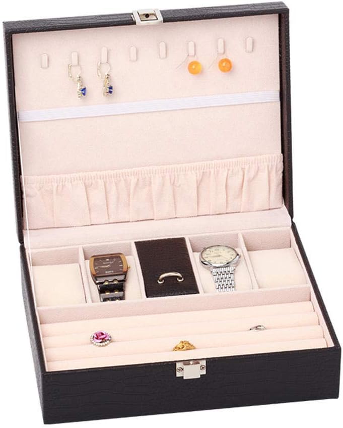 MDHANBK Mehrschichtige Schmuckschatulle aus PU-Leder Ohrringe
