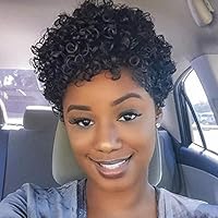 Accuyc Short Black Curly Wigs for Women, Natural Synthetic Fashion Heat Resistant Hair,Full Wigs (Black)