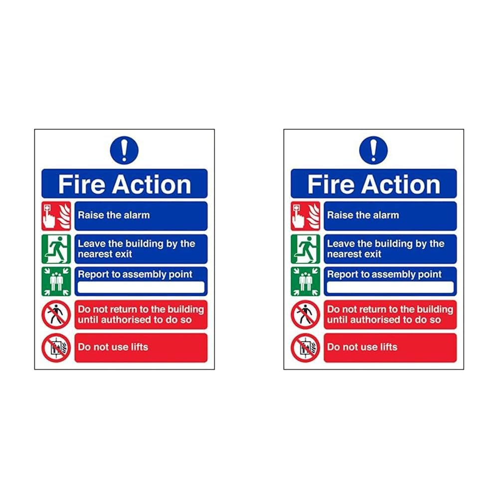 VSafety General Fire Action 5 Message Sign - Portrait - 150mm x 200mm - 2mm Rigid Plastic (Pack of 2)