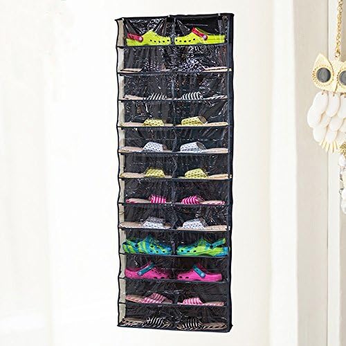 Clear PVC Over-the-door 26-pocket Shoe Organizer,Cala Qute Washable Oxford Shoe Rack Hanging Shoe Storage Bag (Black)