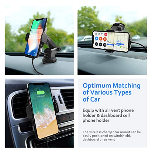 Qi Wireless Charger Car Mount - Corehan Automatic Clamping Car Fast Wireless Charger with Air Vent Phone Holder Dashboard Cell Phone Holder & Car Charger, Compatible with iPhone Galaxy Phone