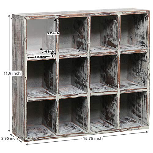 MyGift Torched Wood Shadow Box Display Case, Wall Mounted Cubby