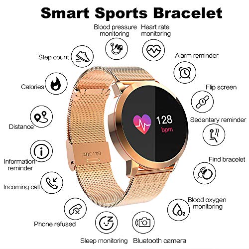 LANDYLO Fitness Tracker with Blood Pressure Monitor Smart Watch with Camera Touchscreen Waterproof Smartwatch Android iOS Heart Rate and Activity Tracking Birthday Gifts for Her His - Gold