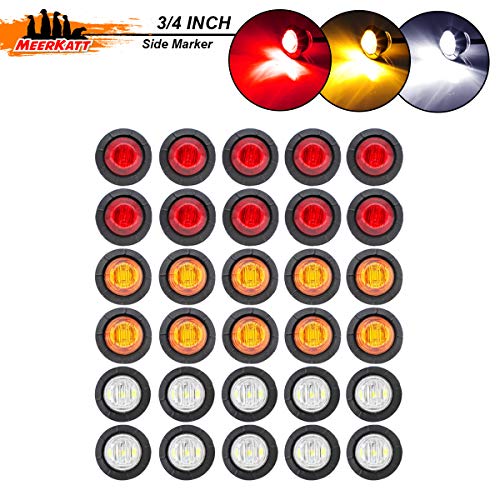 Meerkatt (Pack of 30) 3/4″ Inch Mini Round 10 Amber + 10 Red + 10 White LED Side Marker Indicator Light Button Clearance Lamp Waterproof Trailer Jeep Boat Truck RV Bus 12V DC Flush Mount Hot Spot Kit