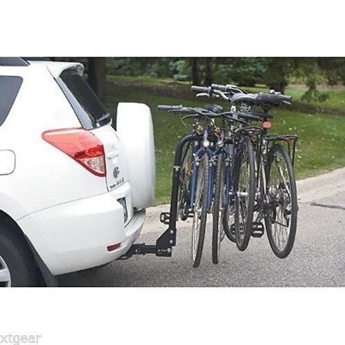 SKEMiDEX---Heavy Duty 4 Bicycle Bike Rack Hitch Mount Carrier Car Swing Down SUV Truck Van. Deluxe steel carrier converts from 2- to 4-bike carrier with easy-to-use included extension